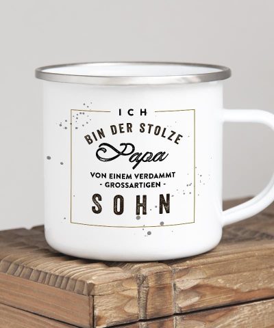 Emailletasse / Stolzer Papa - Großartiger Sohn