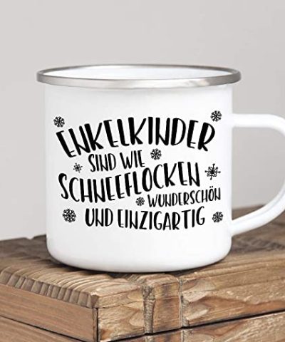 Emailletasse / Enkelkinder sind wie Schneeflocken...