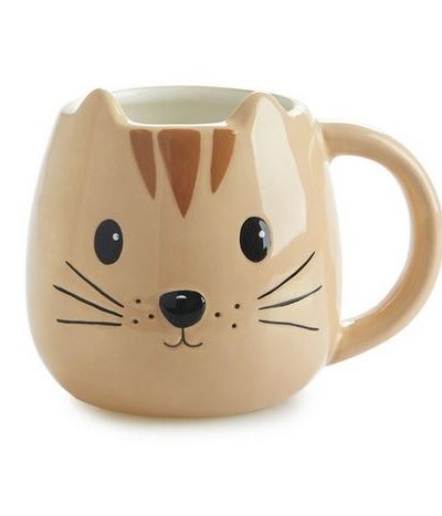 Henkelbecher Katze Beige